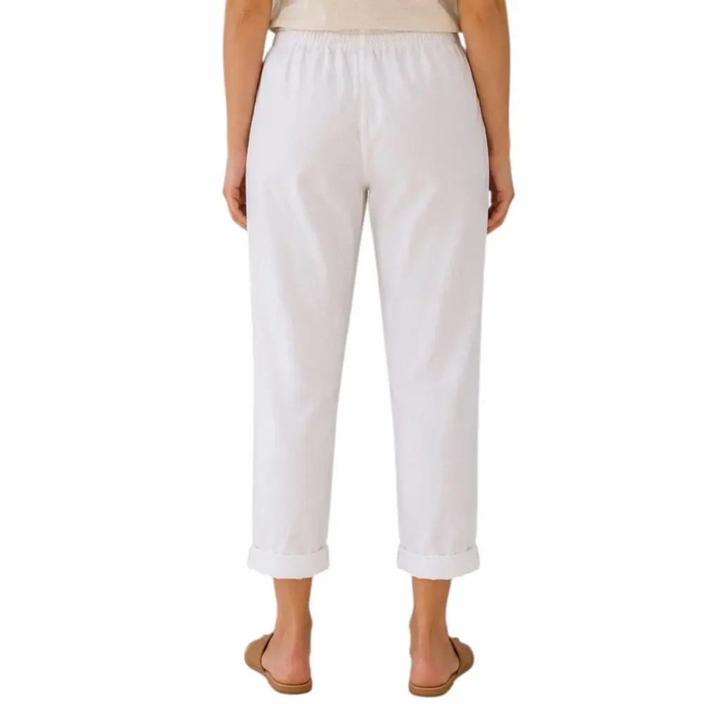 J.Crew Women’s Size 16 White Linen Cotton Pockets Drawstring Pants Crop Cuffed